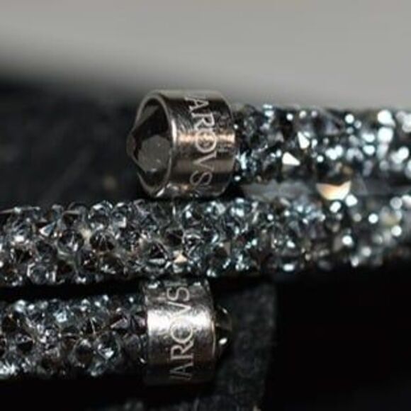 Swarovski Stamped Silver/Black Crystal Dust Wrap Bangle Bracelet - Picture 7 of 7